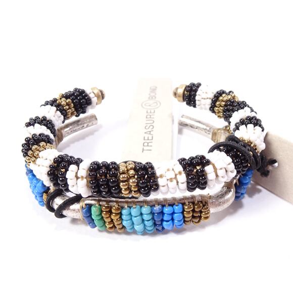 Nordstrom Treasure & Bond Massai Bead Turq Gold Cuff  Bracelet Set 2 NWT 75 45 - Picture 6 of 6